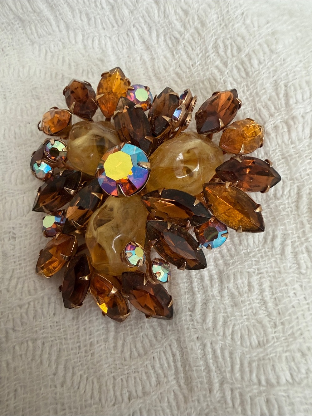 Vintage Judy Lee Amber Rhinestone AB Heart Butterfly Brooch Pin - Picture 5 of 5